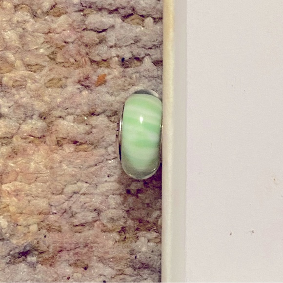 PANDORA Authentic Murano Glass Light Green Candy Stripe Charm - Picture 3 of 6